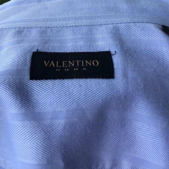 Valentino Baby Blue Herringbone/Striped 100% Cotton Long Sleeved Button Shirt - Picture 9 of 10